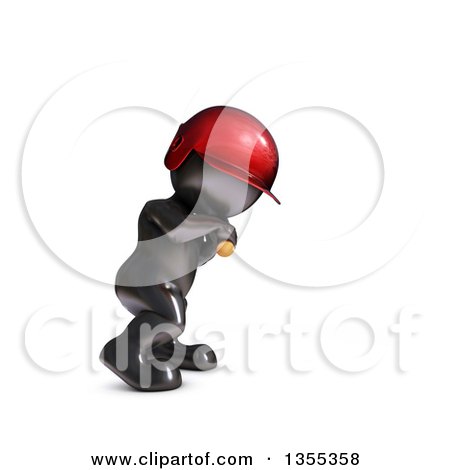Clipart of a 3d Reflective Black Man Baseball Player Batting, on a White Background - Royalty Free Illustration by KJ Pargeter