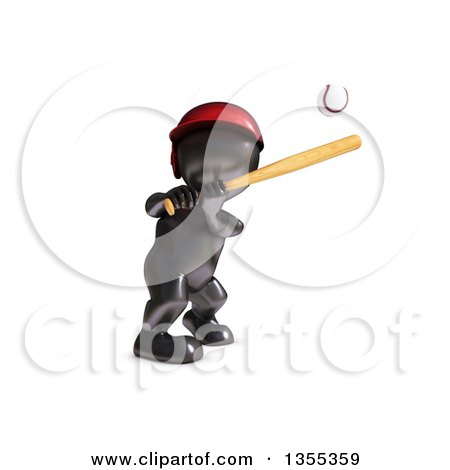 Clipart of a 3d Reflective Black Man Baseball Player Batting, on a White Background - Royalty Free Illustration by KJ Pargeter