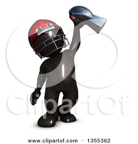 Clipart of a 3d Reflective Black Man American Football Player Holding up a Trophy, on a White Background - Royalty Free Illustration by KJ Pargeter