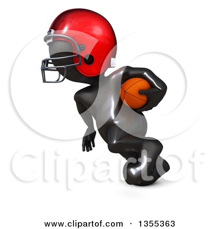 Clipart of a 3d Reflective Black Man American Football Player Running, on a White Background - Royalty Free Illustration by KJ Pargeter