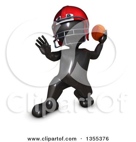 Clipart of a 3d Reflective Black Man American Football Player Throwing, on a White Background - Royalty Free Illustration by KJ Pargeter