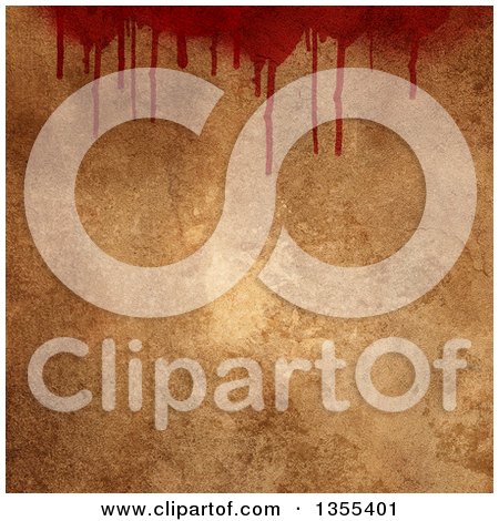 Clipart of a Border of Dripping Blood over Grunge - Royalty Free Illustration by KJ Pargeter