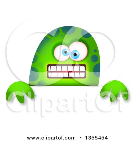 Clipart of a Blue Eyed Green Spotted Monster over a Sign - Royalty Free Illustration by Prawny