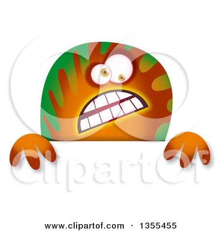 Clipart of a Green and Orange Spotted Monster over a Sign - Royalty Free Illustration by Prawny
