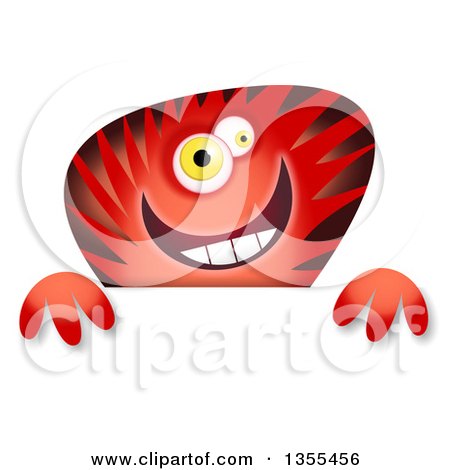 Clipart of a Red and Black Striped Monster over a Sign - Royalty Free Illustration by Prawny
