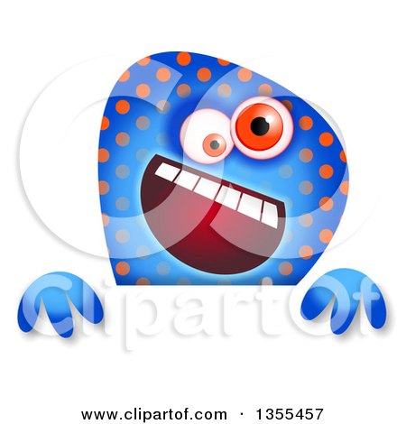 Clipart of a Blue and Orange Spotted Monster over a Sign - Royalty Free Illustration by Prawny