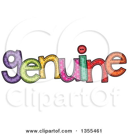 Clipart of a Cartoon Stitched Word Genuine - Royalty Free Vector Illustration by Prawny
