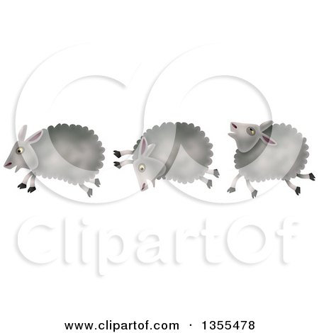 Clipart of a Group of Sheep Running in a Line - Royalty Free Illustration by Prawny
