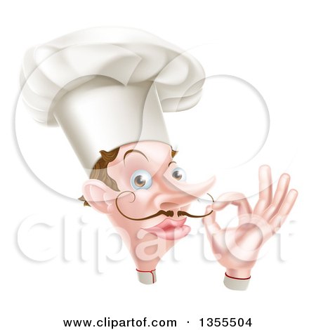 Clipart of a White Male Chef Adjusting His Curling Mustache - Royalty Free Vector Illustration by AtStockIllustration