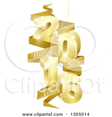 Clipart of a 3d Gold Suspended New Year 2016 Design with a Text Banner - Royalty Free Vector Illustration by AtStockIllustration