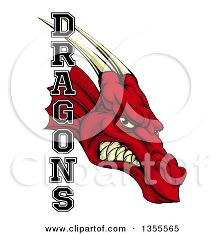 Clipart of a Roaring Red Dragon Head and Text - Royalty Free Vector Illustration by AtStockIllustration