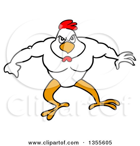 Clipart of a Cartoon Buff Chicken Flexing His Muscles - Royalty Free Vector Illustration by LaffToon