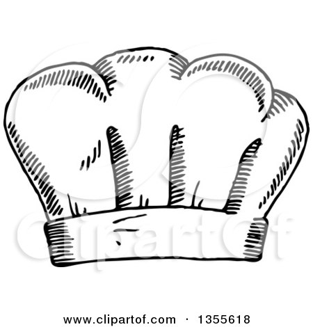 Clipart of a Black and White Sketched Chef Toque Hat - Royalty Free Vector Illustration by Vector Tradition SM