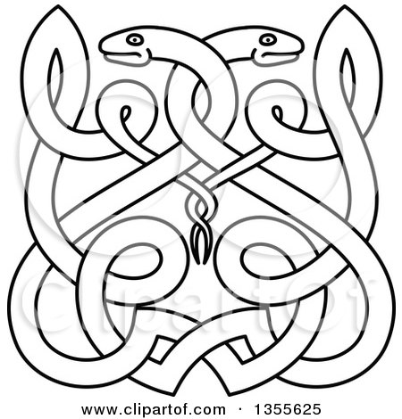 Clipart of a Black and White Lineart Celtic Snakes Knot - Royalty Free Vector Illustration by Vector Tradition SM