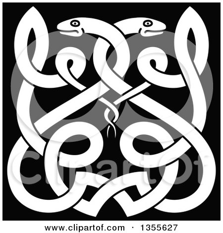 Clipart of a Black and White Celtic Snakes Knot - Royalty Free Vector Illustration by Vector Tradition SM