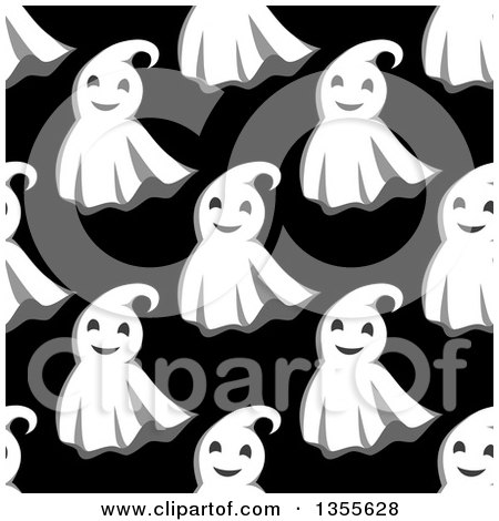 Clipart of a Seamless Pattern Background of Ghosts on Black - Royalty Free Vector Illustration by Vector Tradition SM