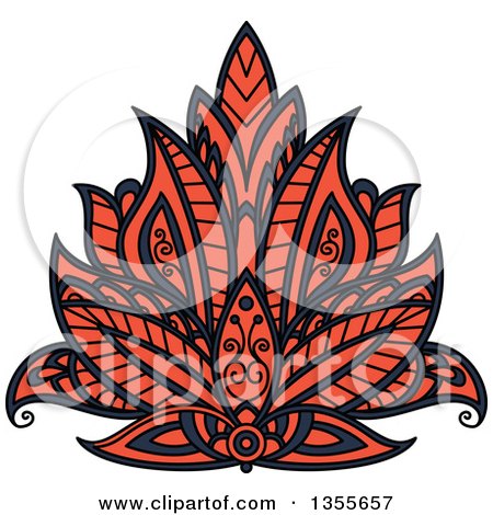 Clipart of a Navy Blue and Orange Henna Lotus Flower - Royalty Free Vector Illustration by Vector Tradition SM