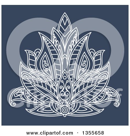 Clipart of a White Ornate Henna Lotus Flower on Blue - Royalty Free Vector Illustration by Vector Tradition SM