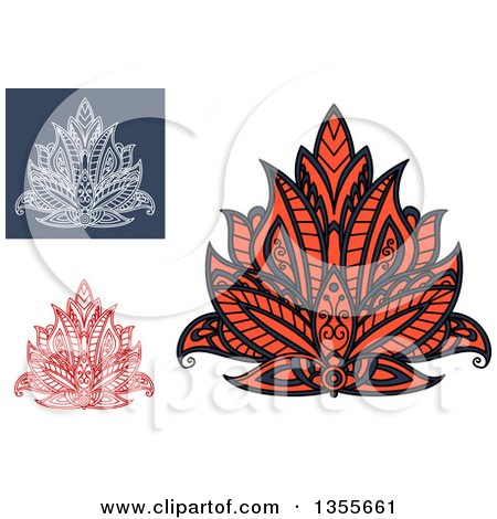 Clipart of Beautiful Ornate Henna Lotus Flowers - Royalty Free Vector Illustration by Vector Tradition SM
