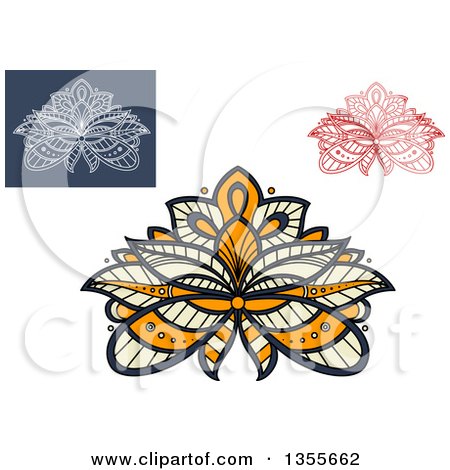 Clipart of Beautiful Ornate Henna Lotus Flowers - Royalty Free Vector Illustration by Vector Tradition SM