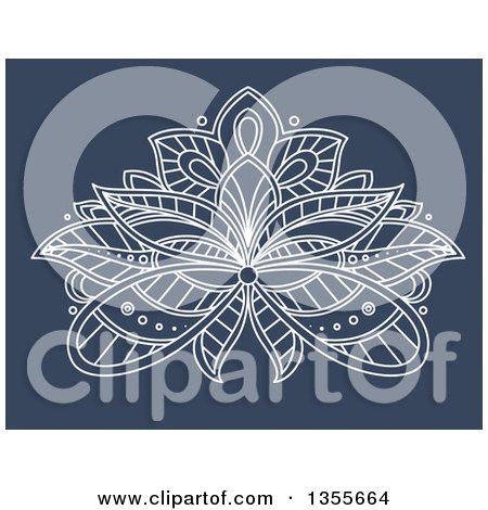 Clipart of a White Ornate Henna Lotus Flower on Blue - Royalty Free Vector Illustration by Vector Tradition SM