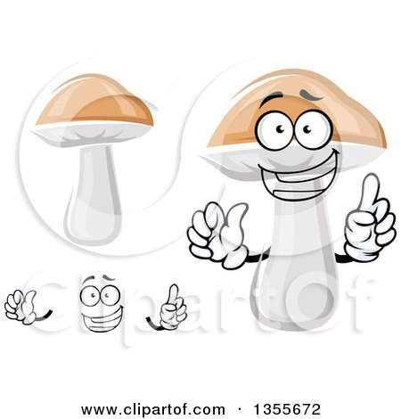 Clipart of a Cartoon Face, Hands and Bolete Mushroom - Royalty Free Vector Illustration by Vector Tradition SM