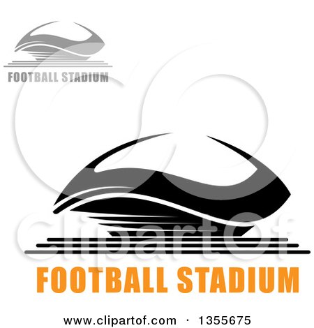 Clipart of Gray and Black Sports Stadium Arena Buildings with Text - Royalty Free Vector Illustration by Vector Tradition SM