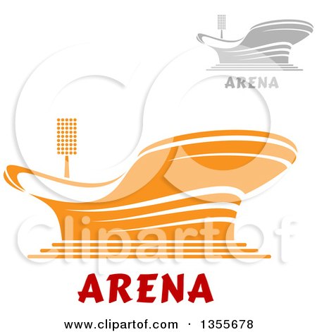 Clipart of Gray and Orange Sports Stadium Arena Buildings with Text - Royalty Free Vector Illustration by Vector Tradition SM