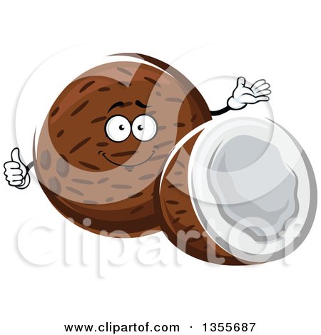 Clipart of a Cartoon Coconut Character and Half - Royalty Free Vector Illustration by Vector Tradition SM