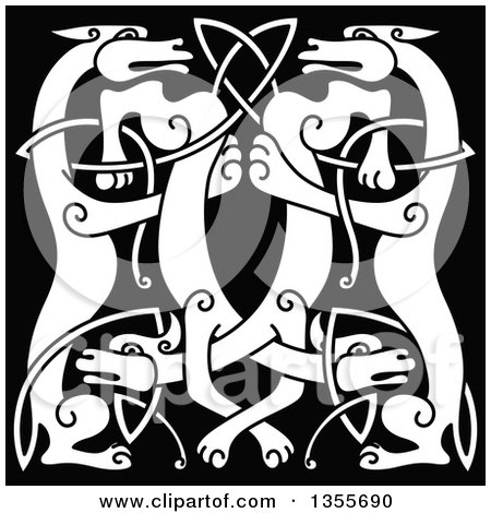 Clipart of a White Celtic Wild Dog Knot on Black - Royalty Free Vector Illustration by Vector Tradition SM