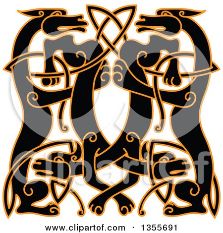 Clipart of a Black and Orange Celtic Wild Dog Knot - Royalty Free Vector Illustration by Vector Tradition SM