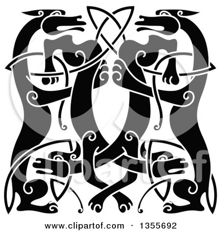 Clipart of a Black and White Celtic Wild Dog Knot - Royalty Free Vector Illustration by Vector Tradition SM