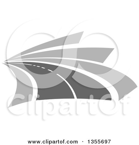 Clipart of a Curving Grayscale Two Lane Road - Royalty Free Vector Illustration by Vector Tradition SM