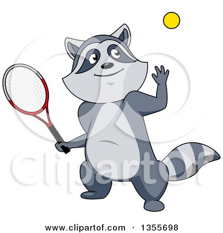 Clipart of a Cartoon Sporty Raccoon Playing Tennis - Royalty Free Vector Illustration by Vector Tradition SM