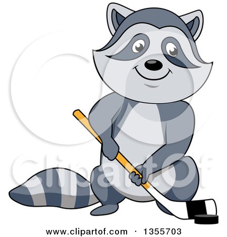 Clipart of a Cartoon Sporty Raccoon Playing Hockey - Royalty Free Vector Illustration by Vector Tradition SM