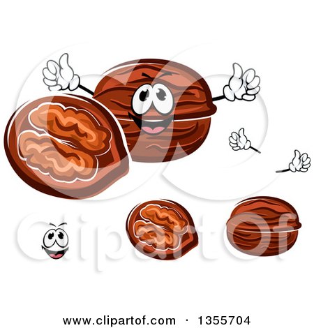 Clipart of a Cartoon Face, Hands and Walnuts - Royalty Free Vector Illustration by Vector Tradition SM