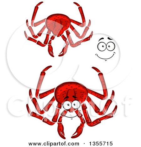 Clipart of a Cartoon Face, Hands and Red Crabs - Royalty Free Vector Illustration by Vector Tradition SM