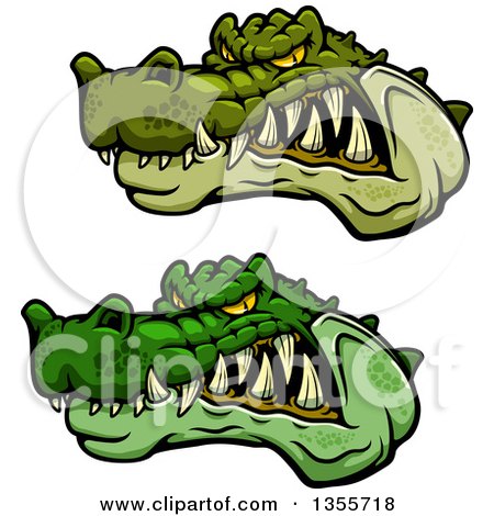 Clipart of Cartoon Tough Angry Green Crocodile Mascot Heads - Royalty Free Vector Illustration by Vector Tradition SM