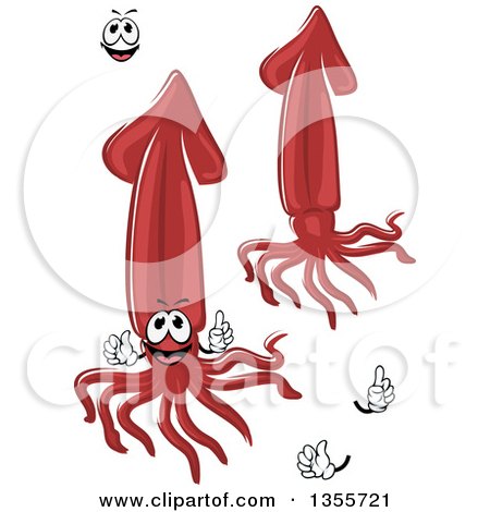 Clipart of a Cartoon Face, Hands and Red Squids - Royalty Free Vector Illustration by Vector Tradition SM
