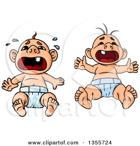 Clipart of White Baby Boys Crying - Royalty Free Vector Illustration by Vector Tradition SM