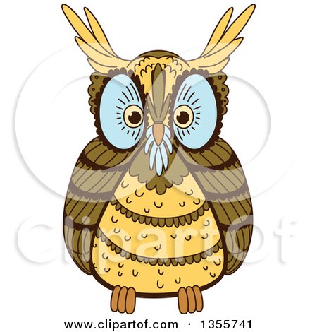 Clipart of a Brown Owl with Blue Around His Eyes and Nose - Royalty Free Vector Illustration by Vector Tradition SM