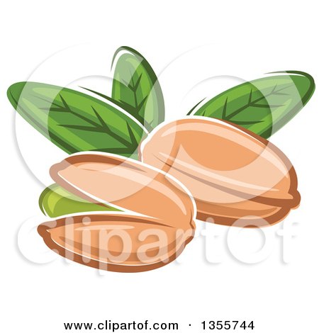Clipart of Cartoon Pistachio Nuts and Leaves - Royalty Free Vector Illustration by Vector Tradition SM