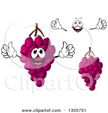 Clipart of a Cartoon Face, Hands and Purple Grapes - Royalty Free Vector Illustration by Vector Tradition SM