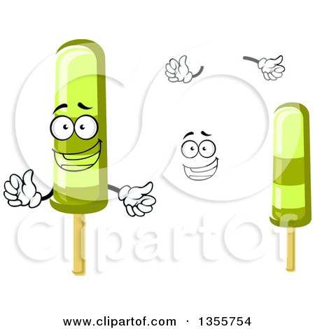 Clipart of a Cartoon Face, Hands and Lime Popsicles - Royalty Free Vector Illustration by Vector Tradition SM