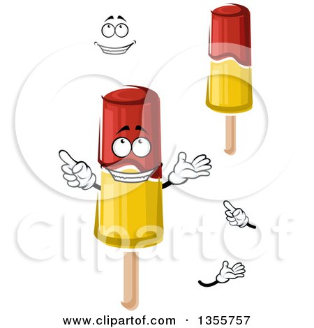 Clipart of a Cartoon Face, Hands and Red and Yellow Popsicles - Royalty Free Vector Illustration by Vector Tradition SM