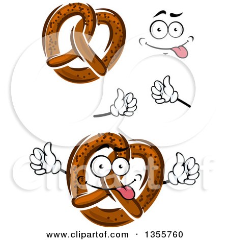 Clipart of a Cartoon Face, Hands and Soft Pretzels - Royalty Free Vector Illustration by Vector Tradition SM
