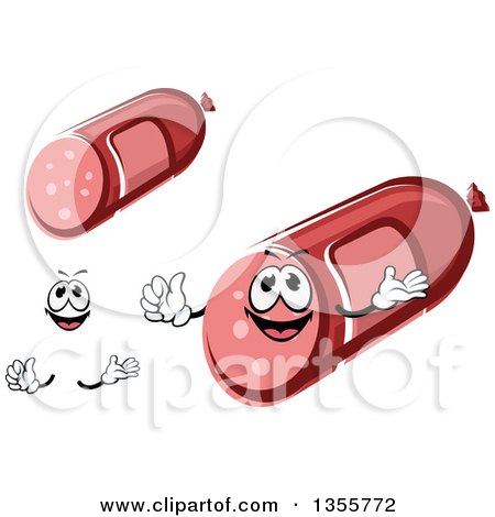 Clipart of a Cartoon Face, Hands and Salami or Sausage - Royalty Free Vector Illustration by Vector Tradition SM