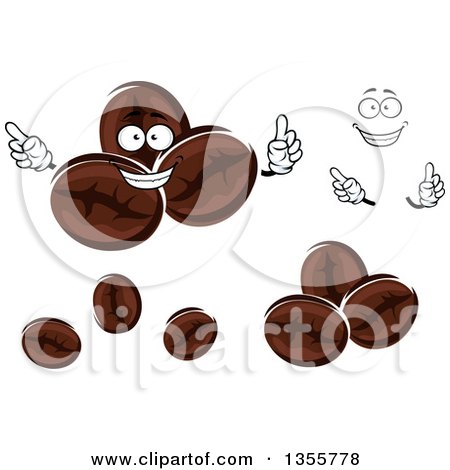 Clipart of a Cartoon Face, Hands and Coffee Beans - Royalty Free Vector Illustration by Vector Tradition SM
