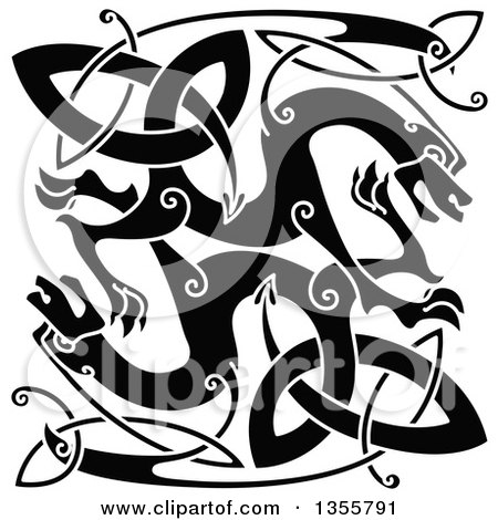 Clipart of Black Celtic Knot Dragons - Royalty Free Vector Illustration by Vector Tradition SM