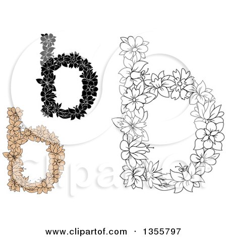 Clipart of Black and White and Tan Floral Lowercase Letter B Designs - Royalty Free Vector Illustration by Vector Tradition SM